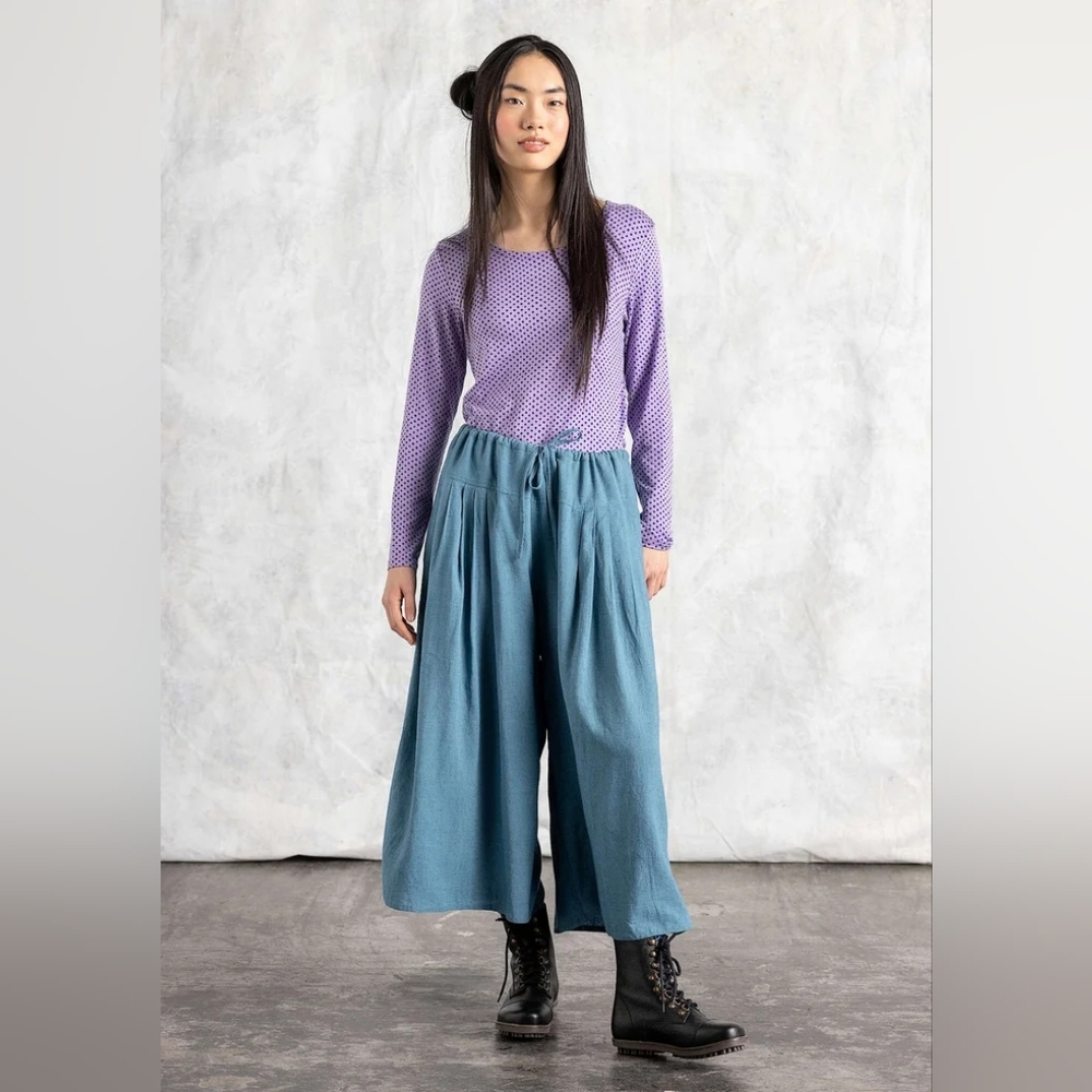 Gudrun Sjoden Teal Wide Leg Linen-Blend Pants